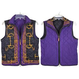 Ralph Lauren Black Gold Purple Snaffle Bit Horse Equestrian Reversible Vest M